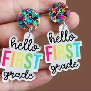 NWT Women’s Earrings “Hello First Grade” Plastic Lightweight Colorful